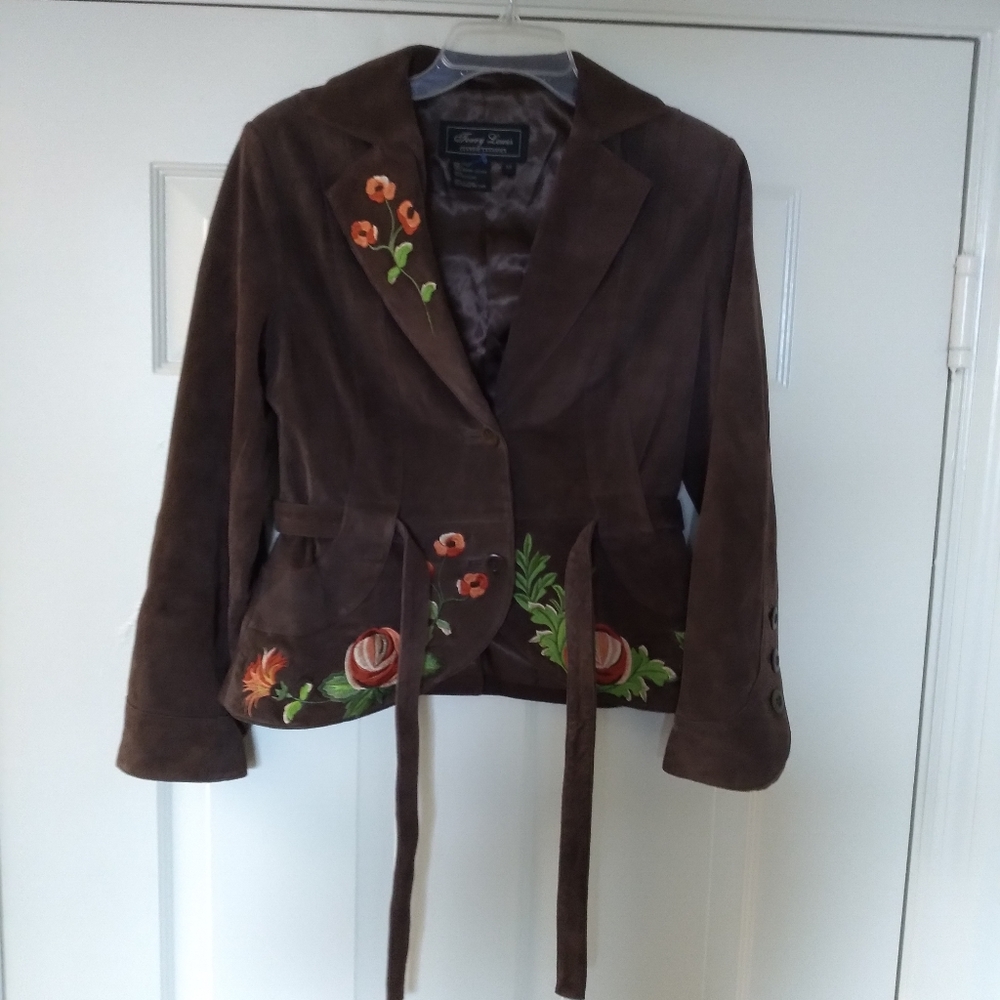 Terry lewis embroidered girls brownleather jacket
